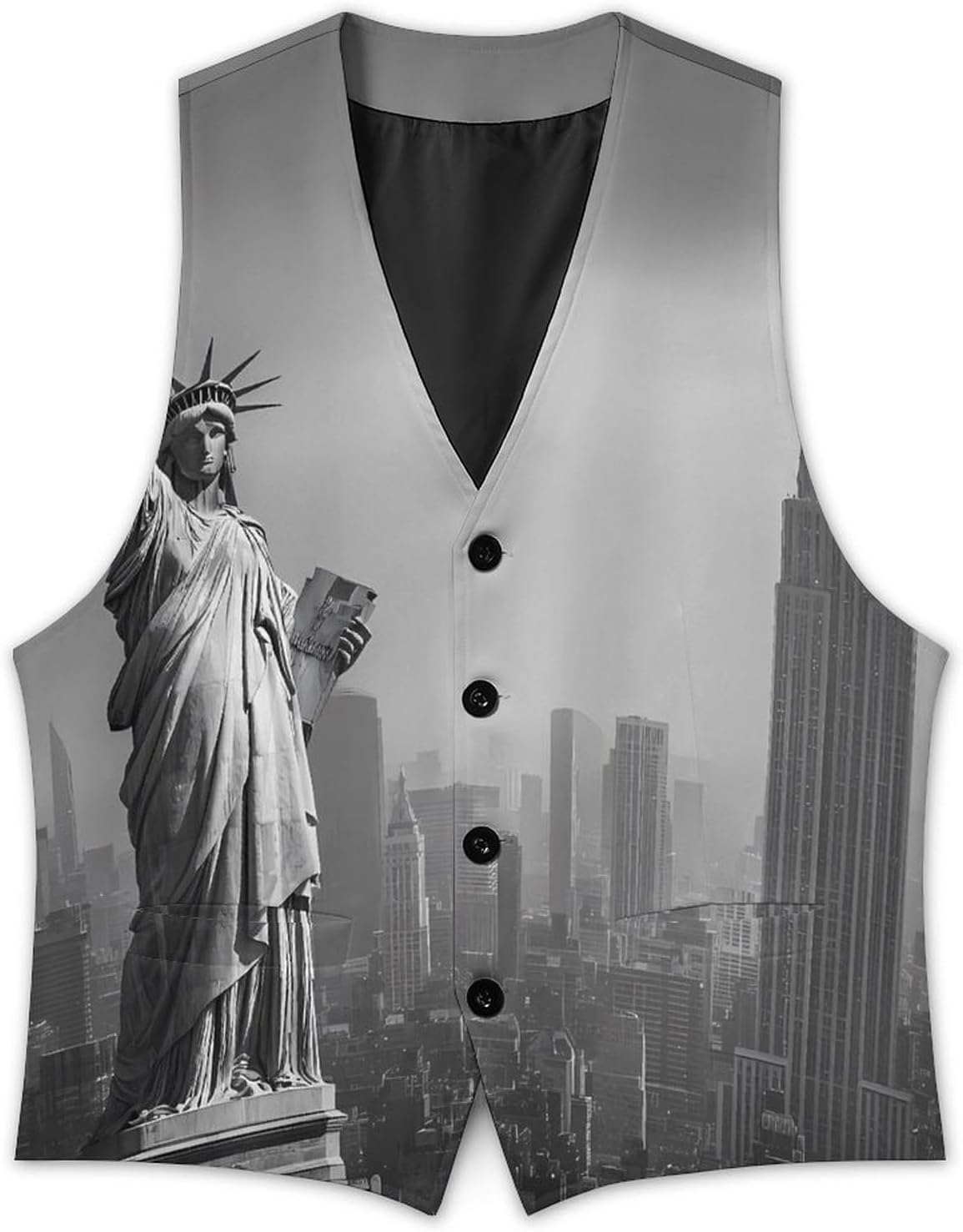 Black And White New York City Men's Suit Vest Formal Vests Casual Dress Fit Waistcoat Casual Tuxedo for Business