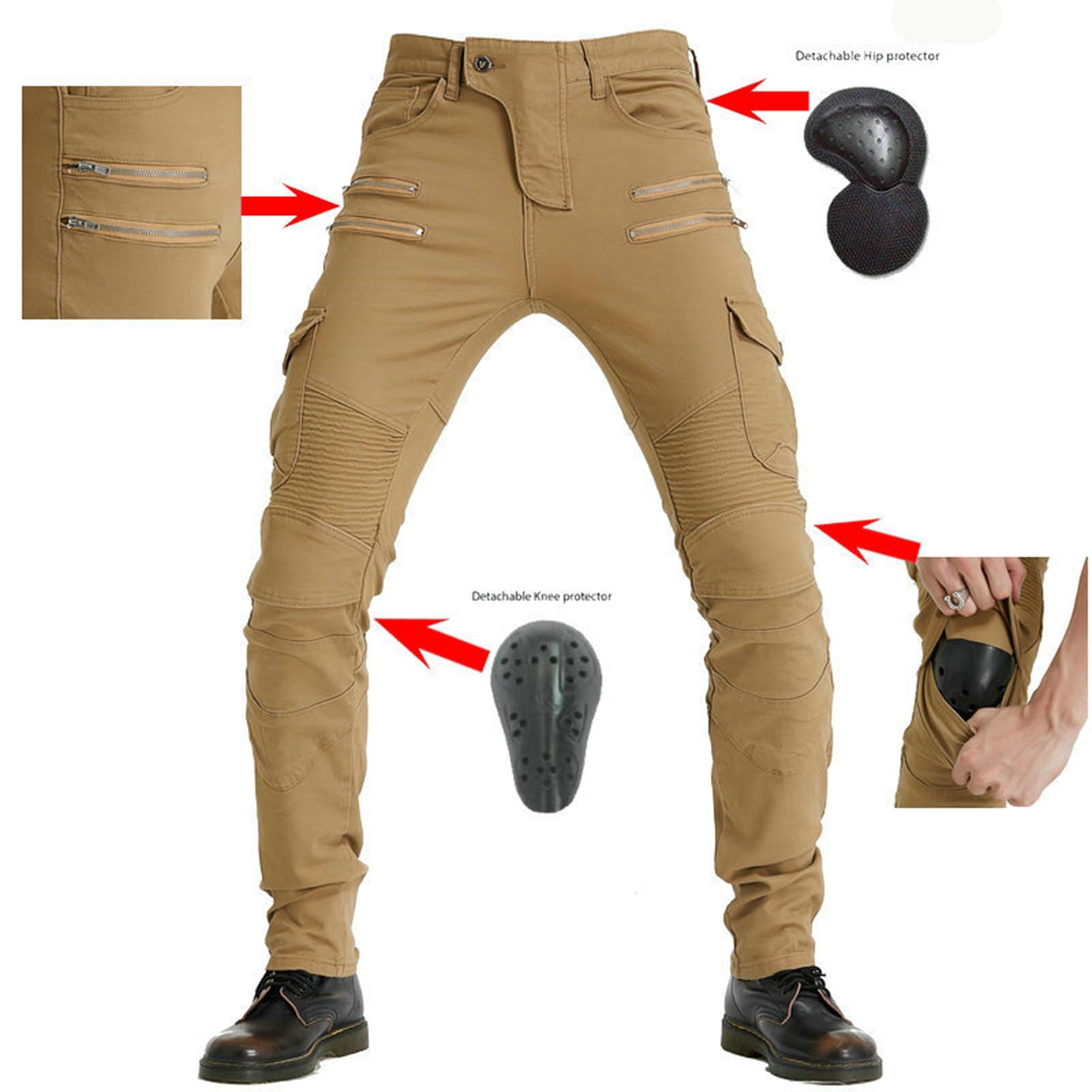 Uomo Moto Pantaloni Jeans Pantaloni Protettivi da Uomo con 2 Paia Di Protezioni per Fianchi e Ginocchia, Jeans da Motociclista Slim Fit