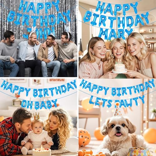 Image of 65 Pcs Blue Happy Birthday Balloons, 2 Sets A-Z Blue Letters Foil Balloons,16 Inch Personalized Name Happy Birthday Banners for Wedding Baby Shower Anniversary Party Decorations