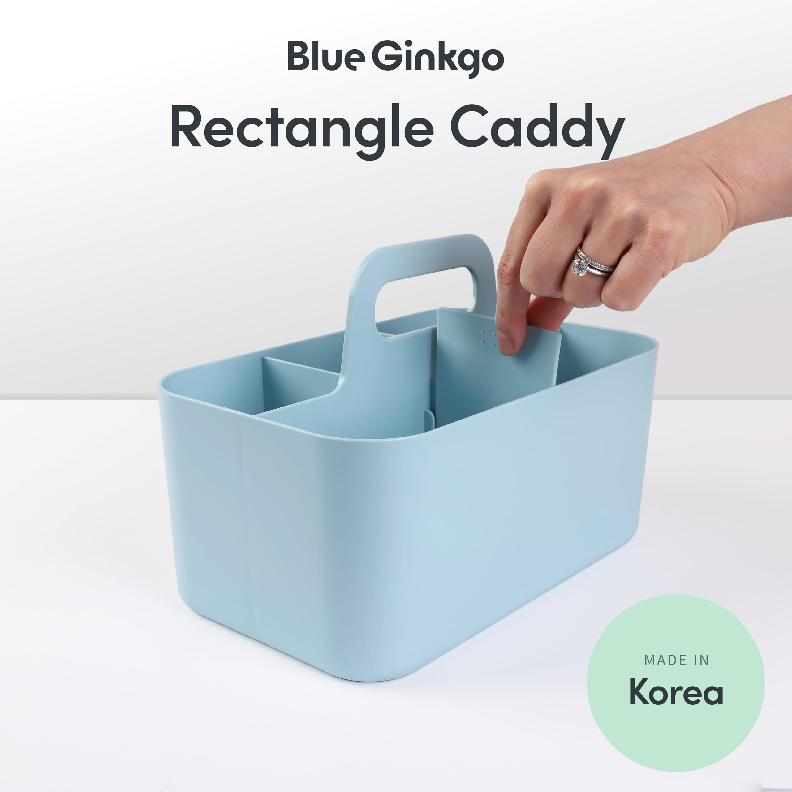 BLUE GINKGO Stackable Organizer Caddy Korean-Made Portable Tote for Bathroom Office Crafts or School Supplies Rectangle Blue — view 2