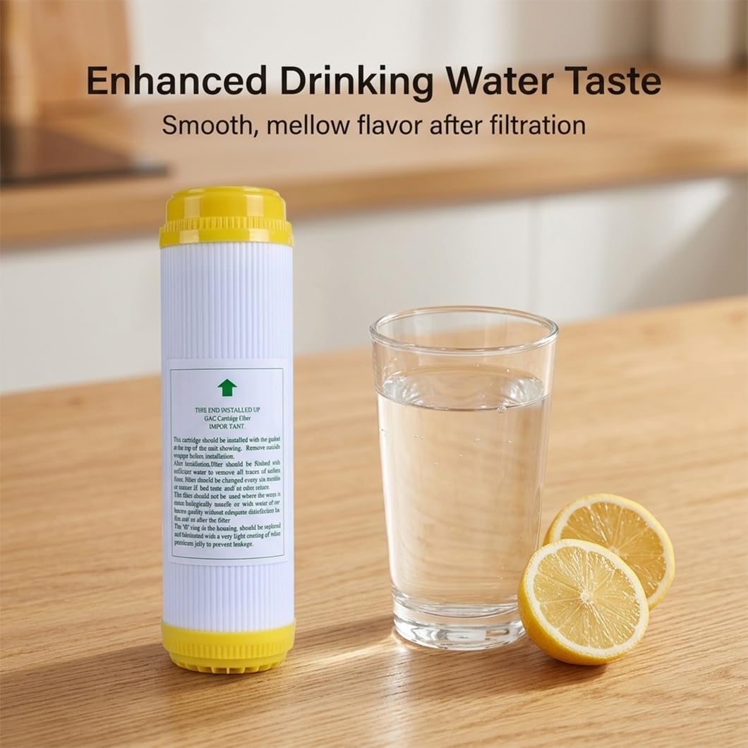 Lot de 4 cartouches rechange pour filtre à charbon actif T33 de 10in, à indice d'iode élevé, adaptées aux systèmes de purification d'eau par osmose inverse sous évier