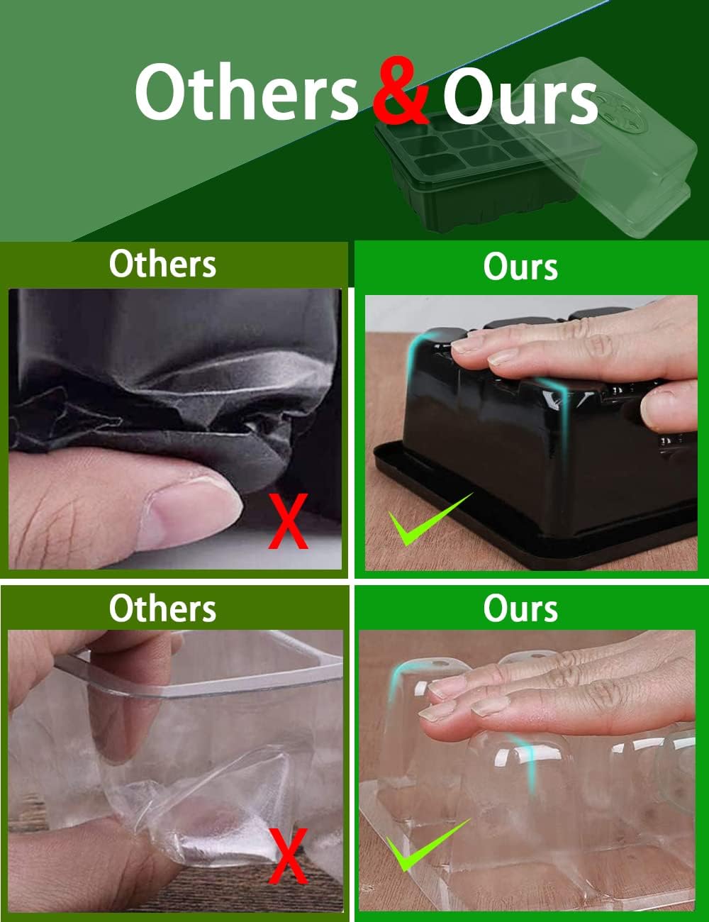 120 Cells Seedling Starter Tray kit, 10 Pack Seed Starting with Humidity Dome and Base Vented Trays for Greenhouse Gardens, Adjustable Plant Starter Kit, Mini Propagator for Germination (GreenNew)