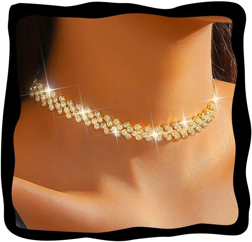 CLOACE Rhinestone Choker Necklace Diamond Row Necklaces Sparkly Crystal Necklace Chain Jewerly Prom Accessories for Women