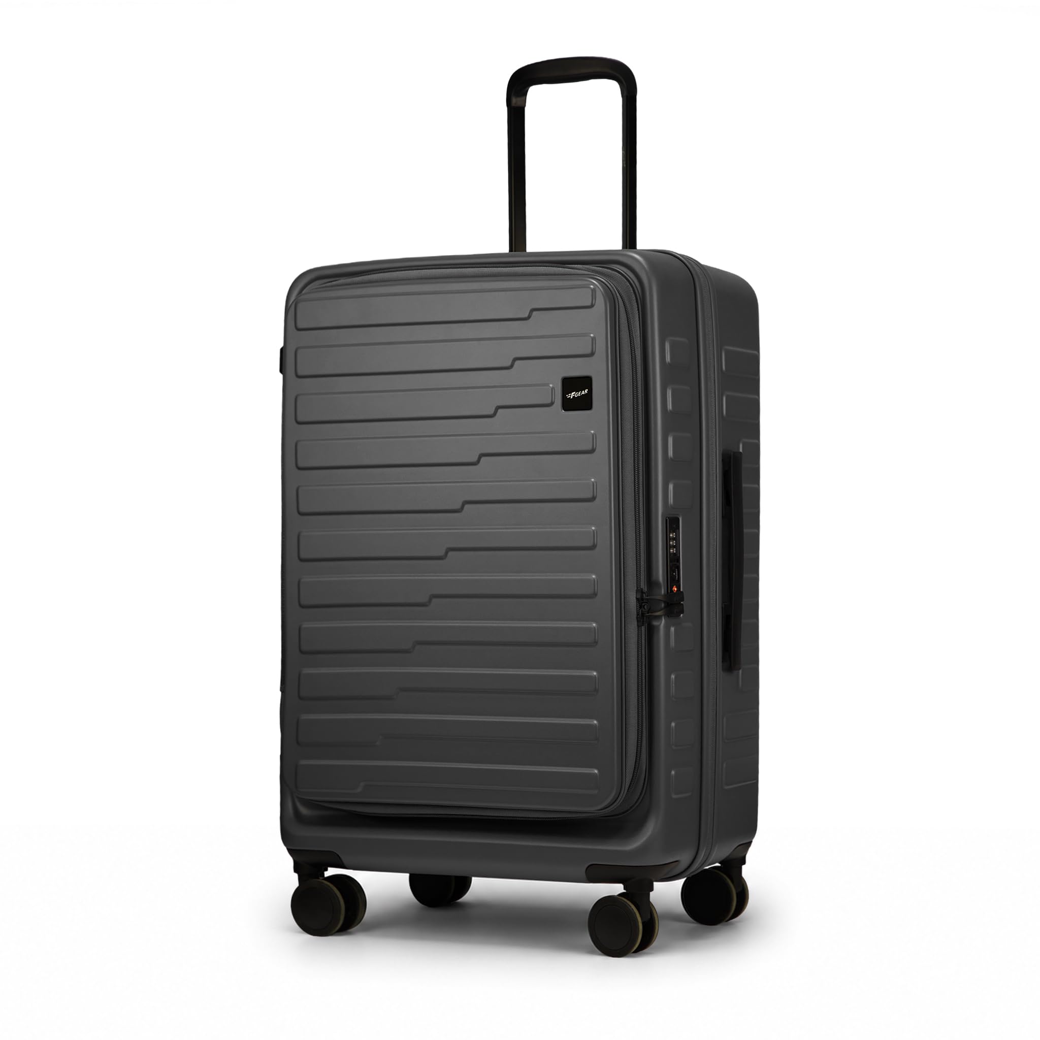 F Gear Sedona Medium 65cm German Polycarbonate Hard Luggage|8 Japanese Hinomoto Silent Wheels |Expandable Check-in Front Opening Suitcase for Travel| Anti-Theft Zipper, TSA 007 Lock (Steel Grey)
