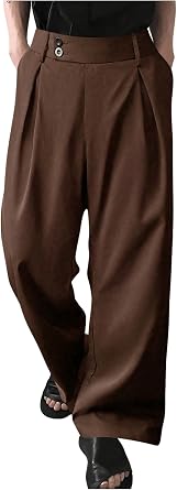 OYOANGLE Men's Pleated Wide Leg Dress Pants High Waist Old Money Trousers