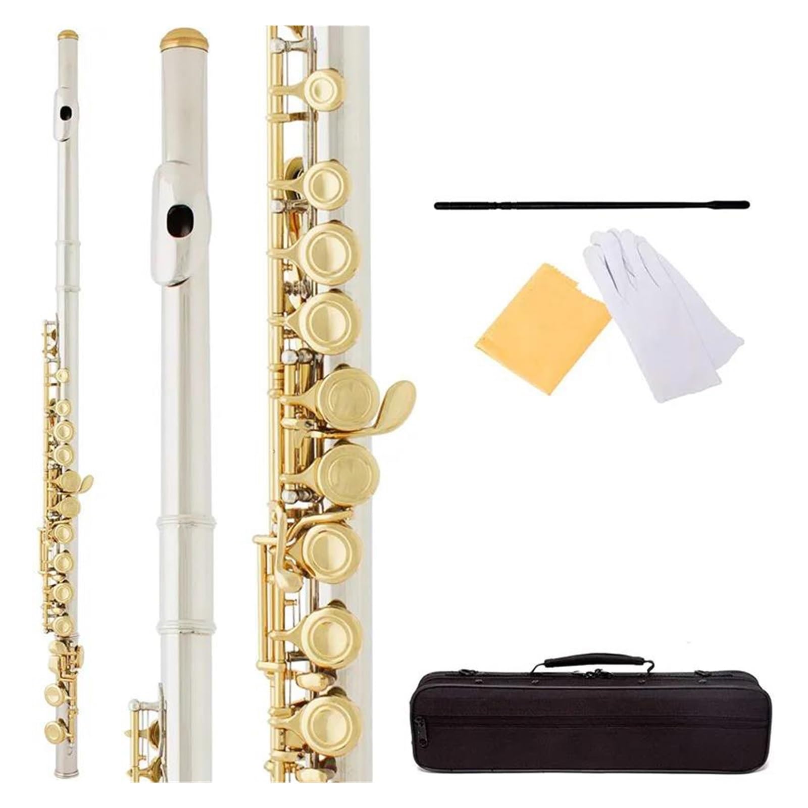 flet prosty 16-otworowy flet zamknięty w tonacji C, biała miedź, posrebrzany instrument, klawisz E z pudełkiem. Instrument dęty drewniany
