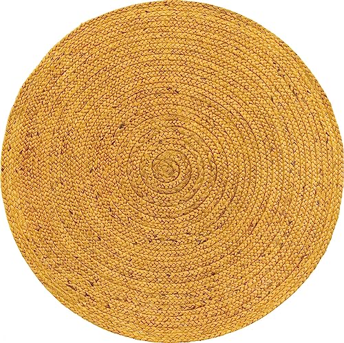 Image of Unique Loom Braided Jute Collection Area Rug - Dhaka (3' 3 inch Round, Yellow)