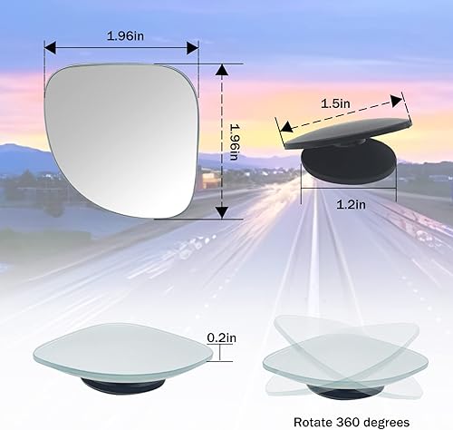 Vista 2 de Paquete de 2 espejos de punto ciego, espejo retrovisor convexo sin marco de vidrio HD con barra ajustable gran angular, espejo de punto ciego Abanico