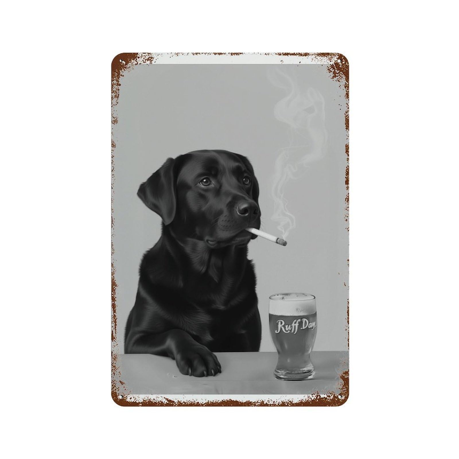 xiaoxiaoshen Labrador Smoking & Beer Black Lab Ruff Day, Funny Bar C Dog Wall Decor Art Metal Tin Poster Modern Home Decor Art Home Bar Shop Decorations Vintage Sign 30x20cm