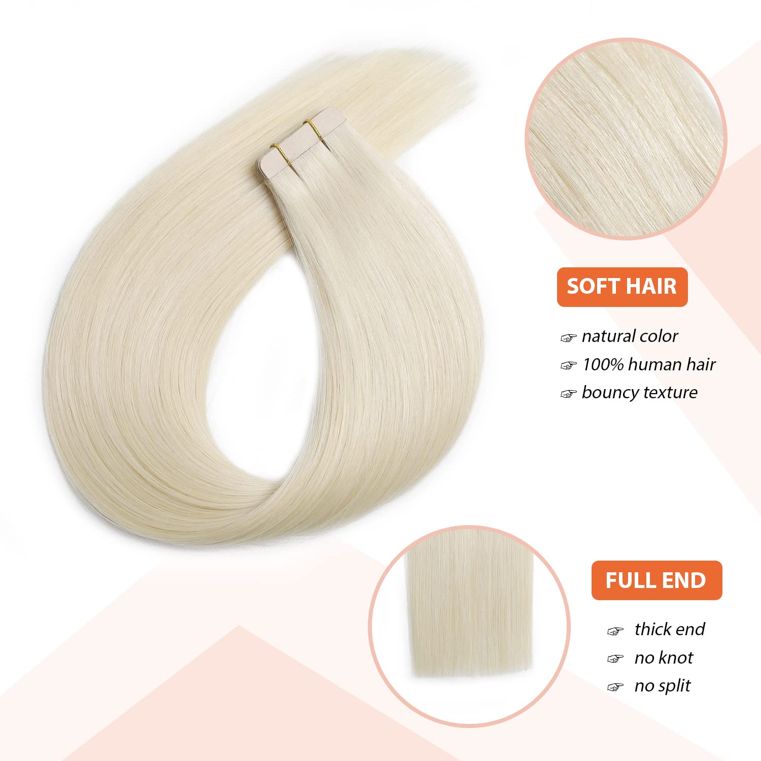 XDhair Tape in Hair Extensions 20inch Platinum Blonde 50g 20pcs Straight Invisible Tape in Real Human Hair Extensions for Fashion Women(#60 - Image 2