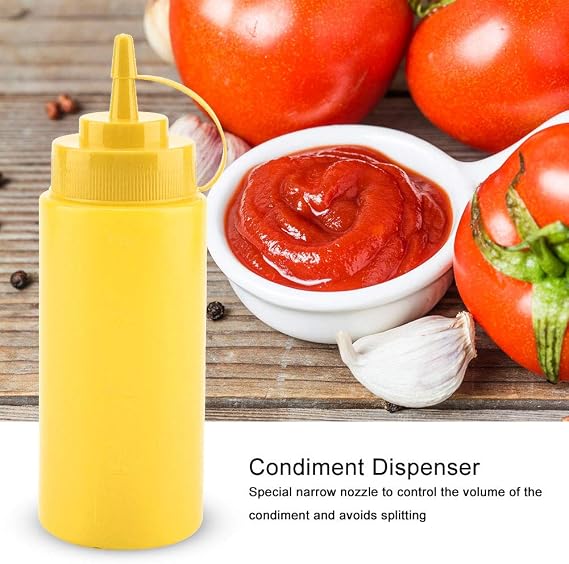 460ml Plastic Condiment Dispenser Set, 10 - Pack Sauce Oil Cream Vinegar Bottle with Narrow Nozzle for Kitchen Pantry, Leak - Proof Refillable Liquid Dispenser (Yellow)