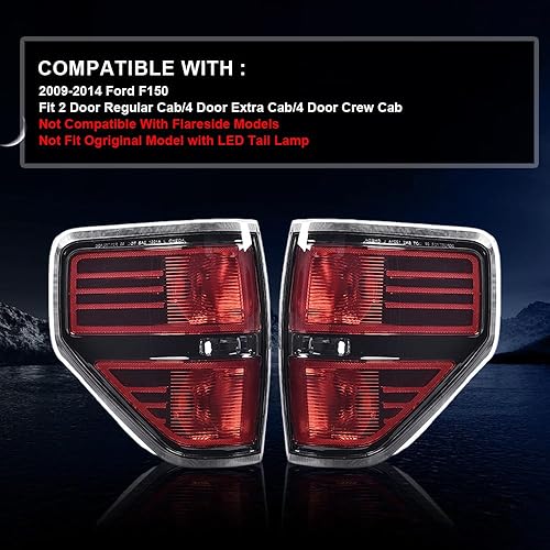 Miniatura 2 de CROSSDESIGN Luces traseras para Ford F150 Pickup SVT Raptor 2009-2014 Conjunto de lámparas de freno traseras sin bombillas negras lado izquierdo y