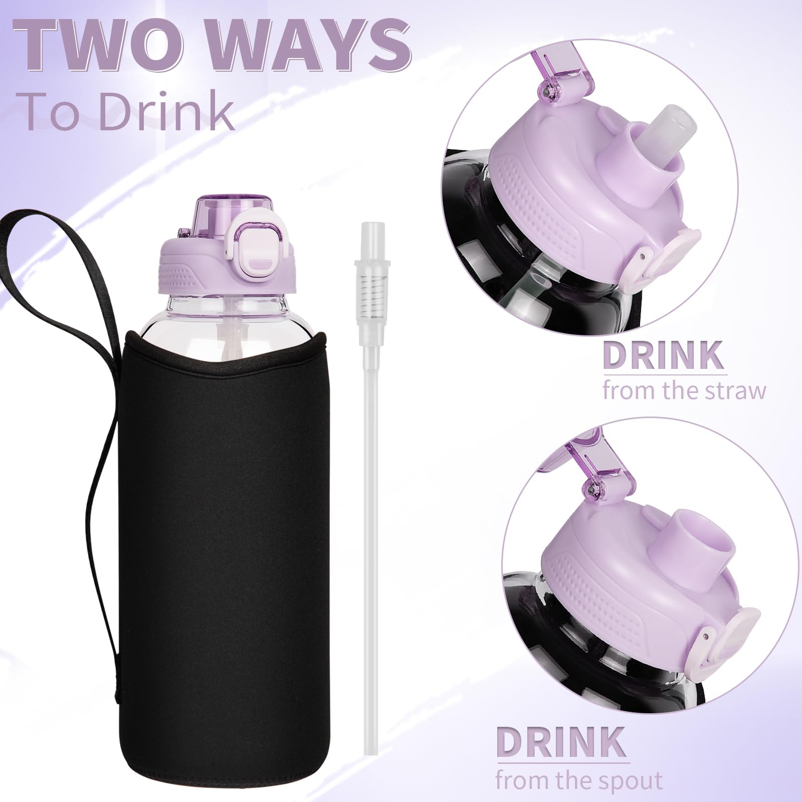 DEARRAY 1.5l Glass Water Bottle with Straw & Neoprene Sleeve 1.5 litre BPA free Large Glass Drinking Bottle Leakproof - Image 3