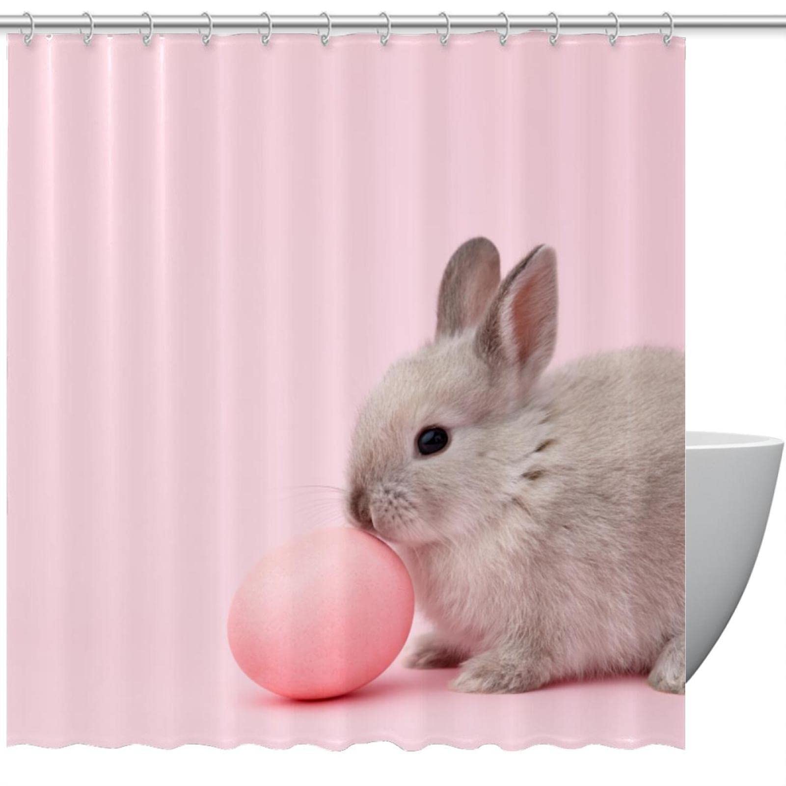 Rideau de douche lapin rose tissu imperméable accessoire bain anti-moisissure