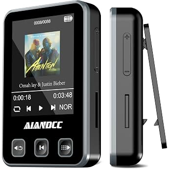 MP3 Player Bluetooth 5.3 with Sports Clip and Sports Strap MP3 Player with 1.77 Inch TFT Colour Screen MP3 Player with Headphones Supports up to 128GB SD Card Black