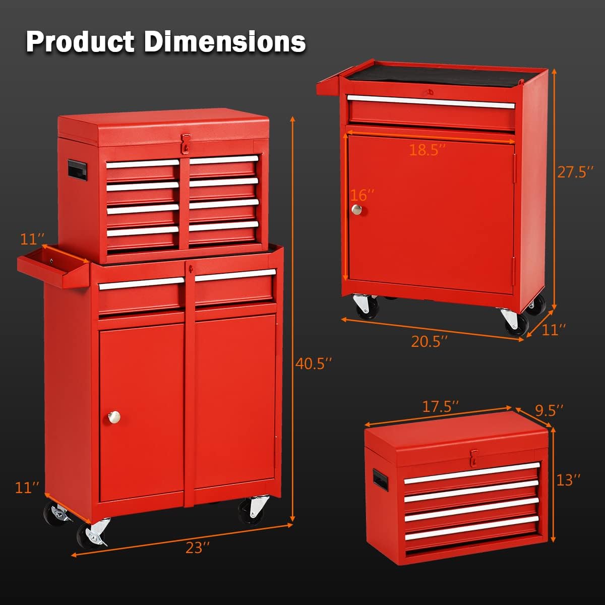 Goplus 5-Drawer Rolling Tool Chest, Tool Storage Box, Removable Tool Cabinet, Sliding Metal Organizer w/ Lockable Drawers (Red) : Tools & Home Improvement