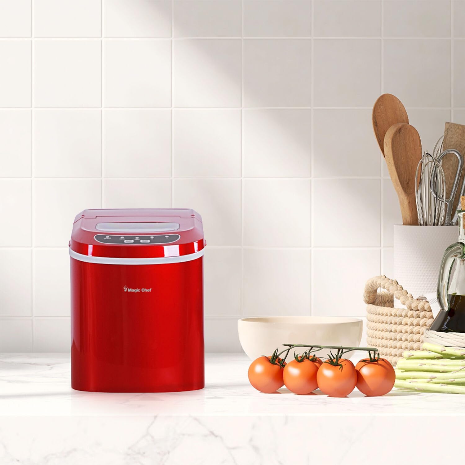 Magic Chef MCIM22R 27-Lb. Portable Red Countertop Ice Maker