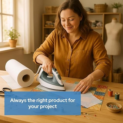 Miniatura 7 de Peso Medio Fusible Blanco No Tejido - Hierro en Interfaz 12" x 25yd para manualidades, acolchado, costura, tapetas, vestidos, collares, puños y