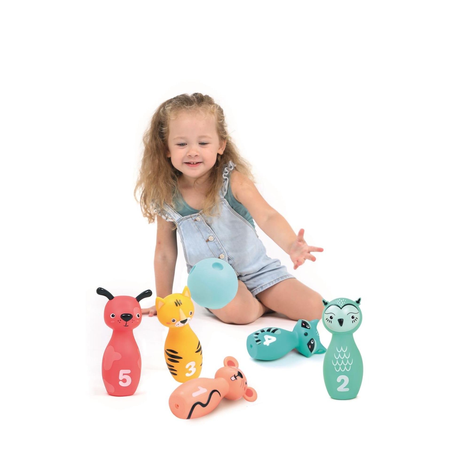 Ludi - Set di Birilli Morbidi per Neonati - dai 10 Mesi - 5 chiglie Animali Facili da Prendere in Mano + Sfera ergonomica - destrezza, Mira e coordinamento - Silenzioso e Leggero - 100% PVC, Lavabile