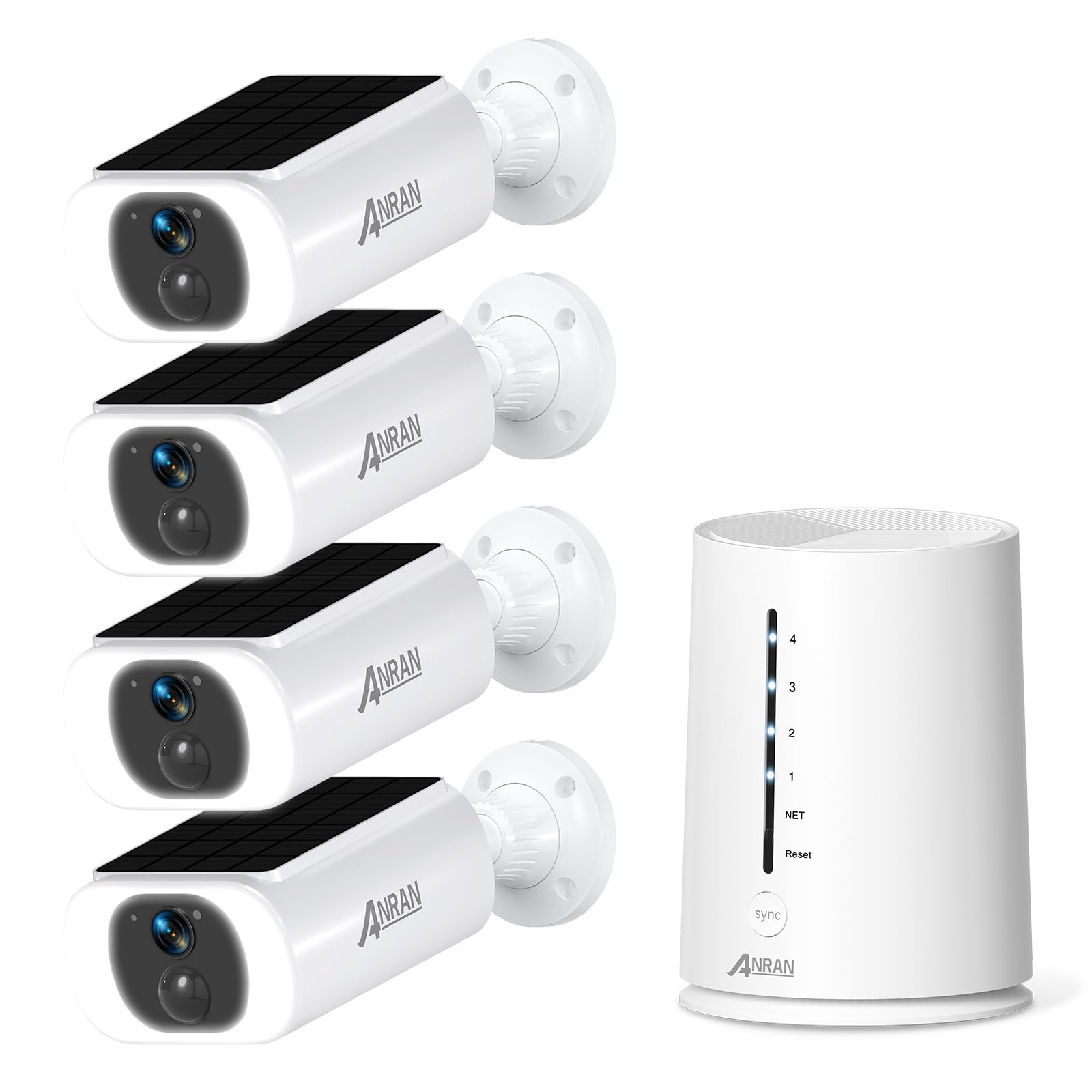 ANRAN Cámaras de seguridad solares inalámbricas de 4 MP para exteriores, kit de 4 cámaras con base en casa, panel solar integrado, conversación de 2 vías, detección de movimiento, visión nocturna a