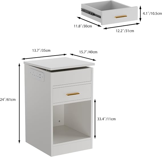 Bedside Table with Power Socket 35x40x60 cm Nightstand with RGB light End Table 1 drawers and 1 Big Storage compartments for Bedroom Living Room White