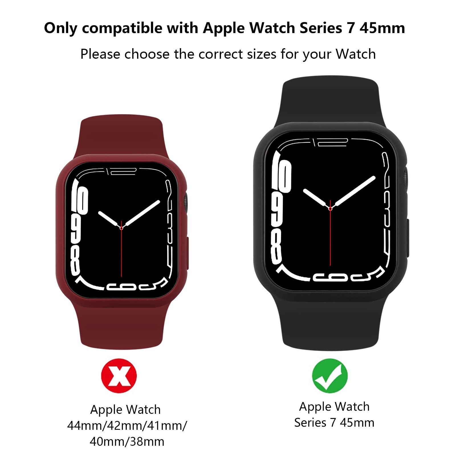 AOTUAO 4 Pezzi Cover Compatibile con Apple Watch Series 9 8 7 45mm con Vetro Temperato, iWatch Case Protettore Schermo e Protettiva Custodia per Apple Watch Series 9 8 7 45mm(2Nero 2Trasparente)