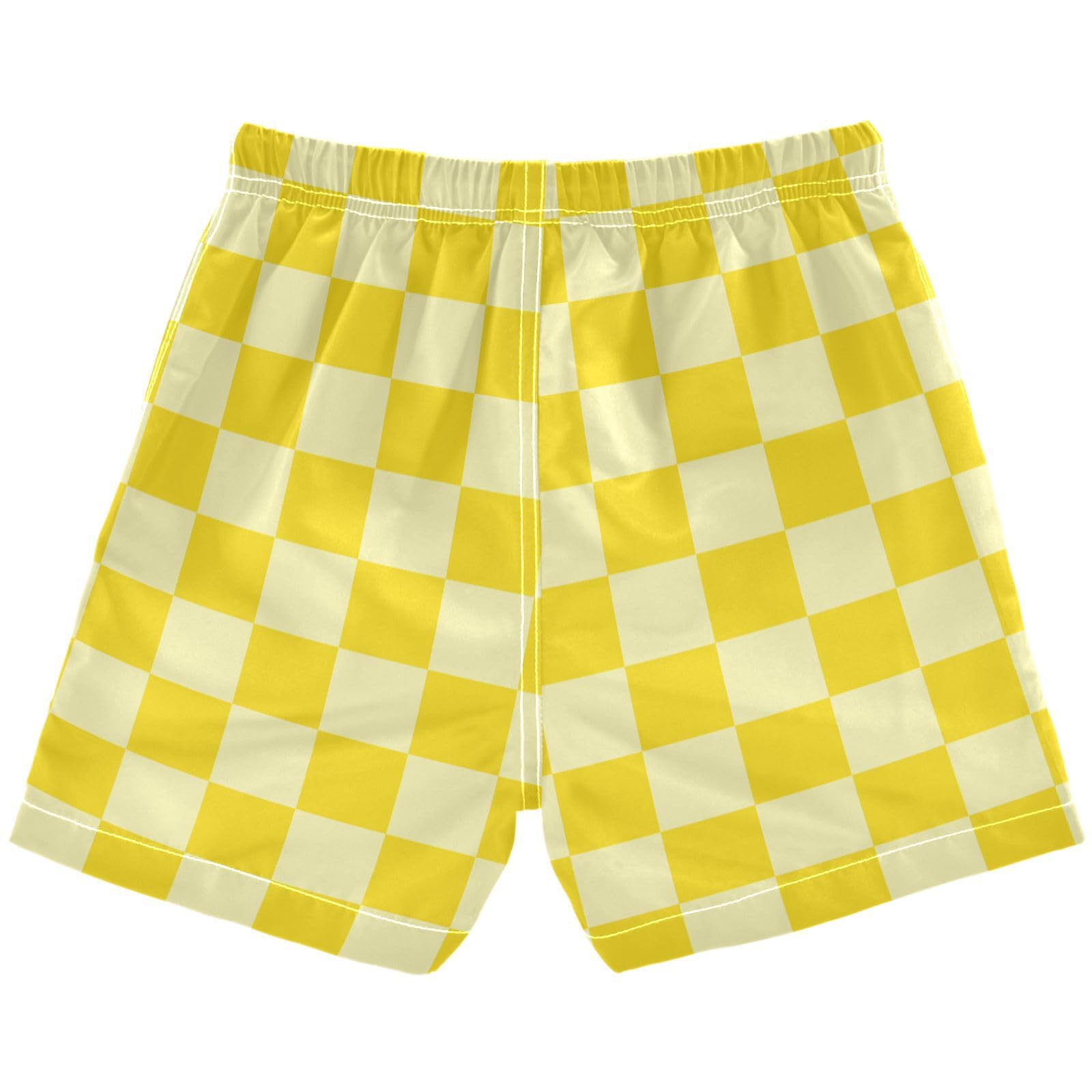 Pigsaly Boys Swim Trunks Light Yellow White Checkered Toddler Beach Board Shorts Baby Summer Bathing Suit 5T