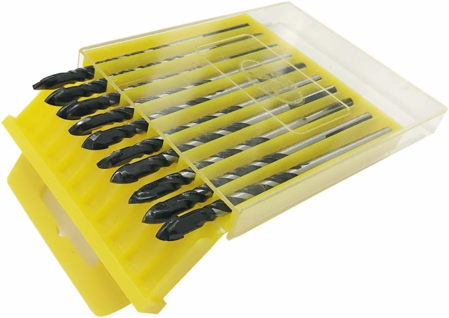 Multipurpose Drill Bits, 10-Piece 6mm Multi-Material Drill Bit Set for Drilling in Tile, Glass, Concrete, Brick, Wood, and Plastic, Tungsten Carbide Tipped Masonry Drill Bit Set for Wall Mirror