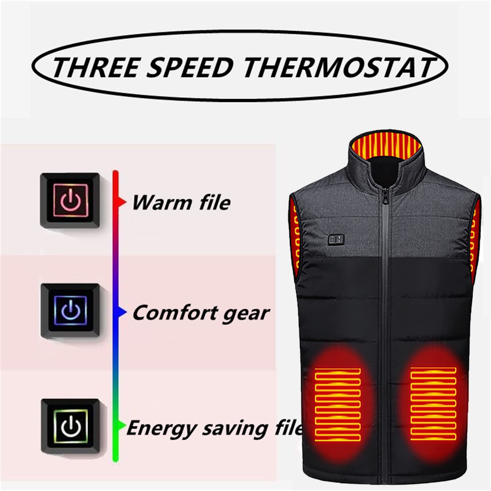 Invernale Gilet Elettrico Riscaldato Lavabile Giacca Riscaldabile per Caccia Moto Escursionismo e Campeggio (Non Include la Batteria)