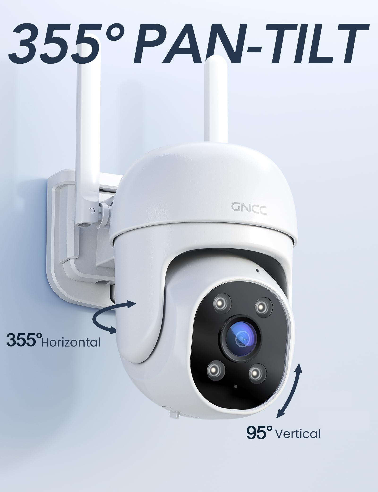GNCC GK2 Pack de 2 Caméras de Surveillance WiFi Extérieures 1080P, PTZ 360°, Vision Nocturne en Couleur, Suivi de Mouvement, Alarme Lumineuse, Audio Bidirectionnel, Sirène, Compatible avec Alexa, IP65