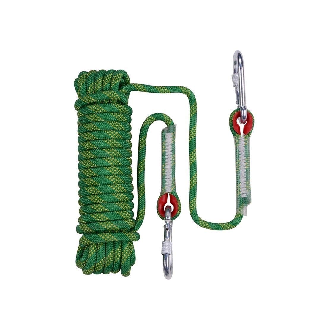 Cuerda de Escalada Cuerda de Alpinismo estática Verde de 14 mm, Cuerda de Nylon de Alta Resistencia Resistente al desgarro con mosquetón Doble 10M-100M (Tamaño : 10m)