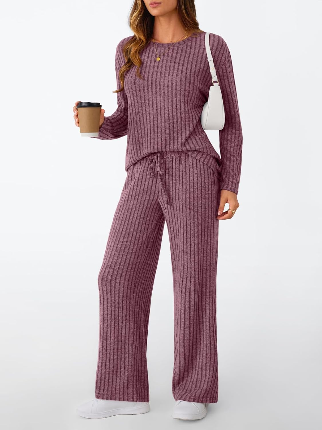 LILLUSORY Womens Lounge Sets 2 Piece Matching Pajamas Fall Fashion 2026 Ribbed Knit Outfits Long Sleeve Casual Sweatsuits - Image 3