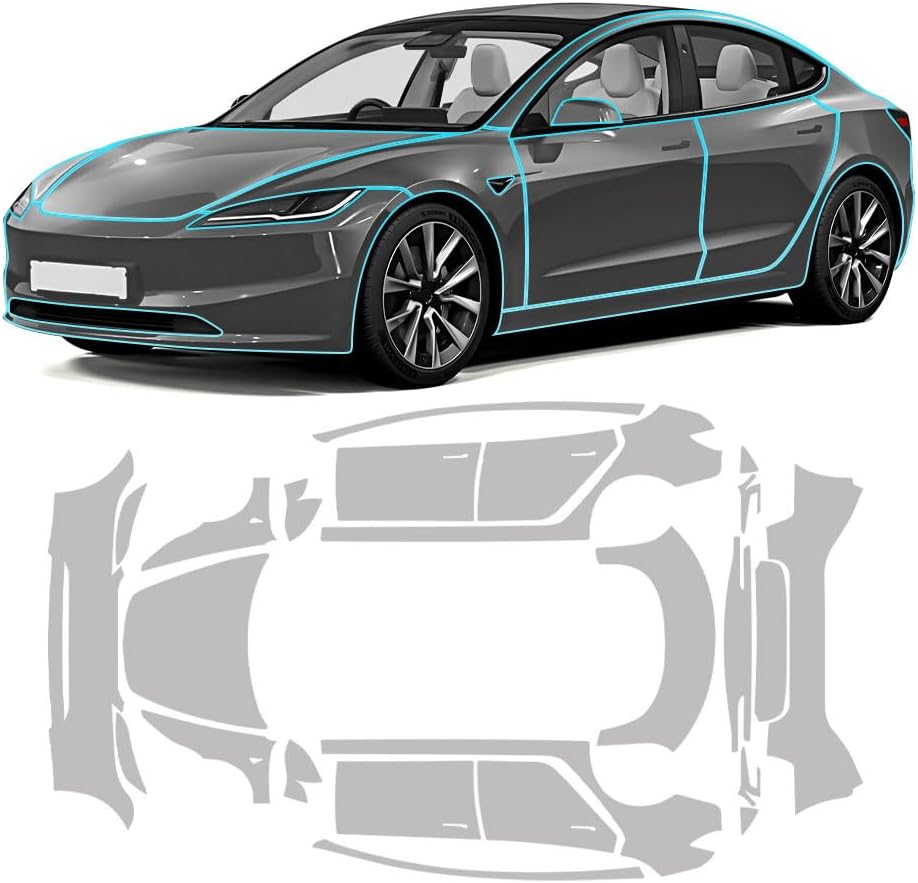for Tesla Model 3 2024 2025 Full Car Precut 8.5 Mil Matte TPU PPT Paint Protective Film, Anti-Scractch Self-Healing Waterproof Matte PPF Wrap Film,Exterior Protection Accessories for Tesla