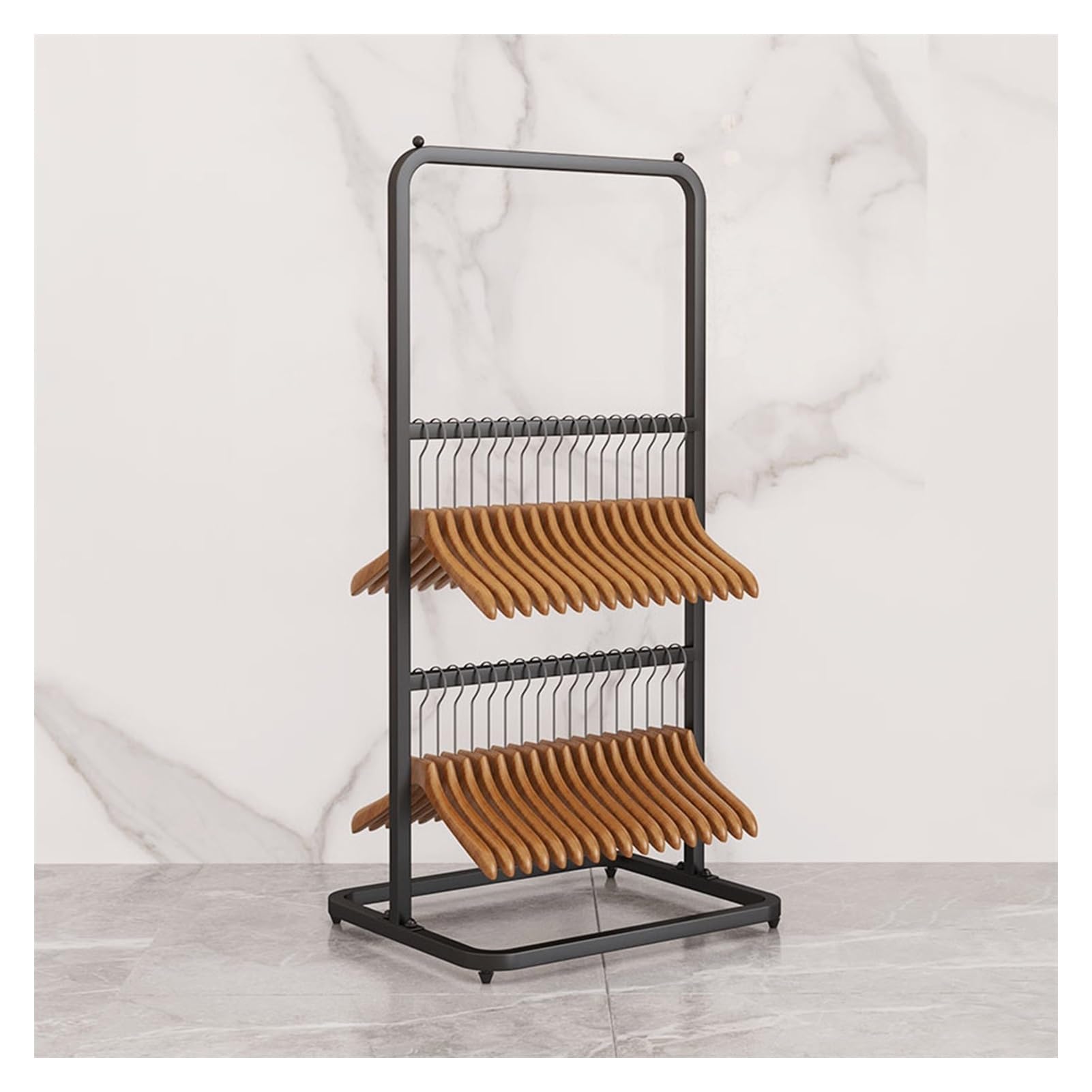 PFCDZDU Clothing Hanger Storage Cart, Metal Hanger Stacker Organizer Shelf with Casters, Retail Store Laundry Room Portable Underwear Display Stand (Color : Black, Size : 19.7x15.7x40.2in)