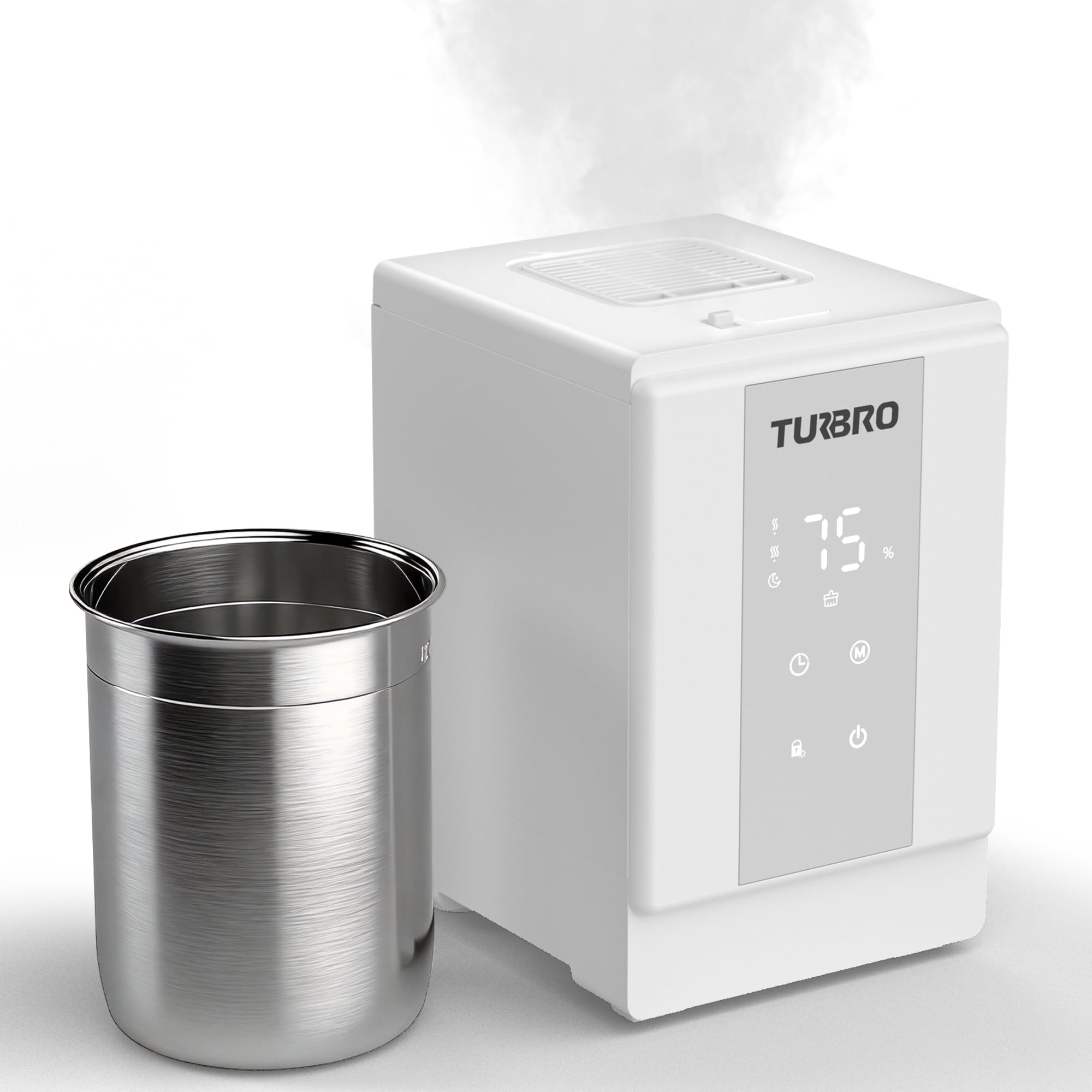 TURBRO Humidifier for Bedroom, 4L Stainless Steel Warm Mist Humidifier