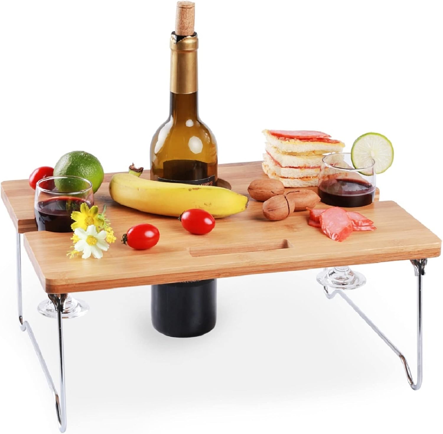 INNO STAGE Portable and Foldable Wine and Snack Table for Picnic Outdoor on The Beach Park or Indoor Bed-2 Positions