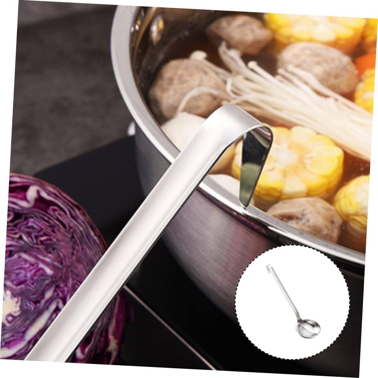 PRETYZOOM Stainless Steel Soup Ladle Fat Oil Separator with Strainer 12.40 in Deep Filtering Spoon for Hot Pot Broth Fried Foods Wonton Kitchen Serving