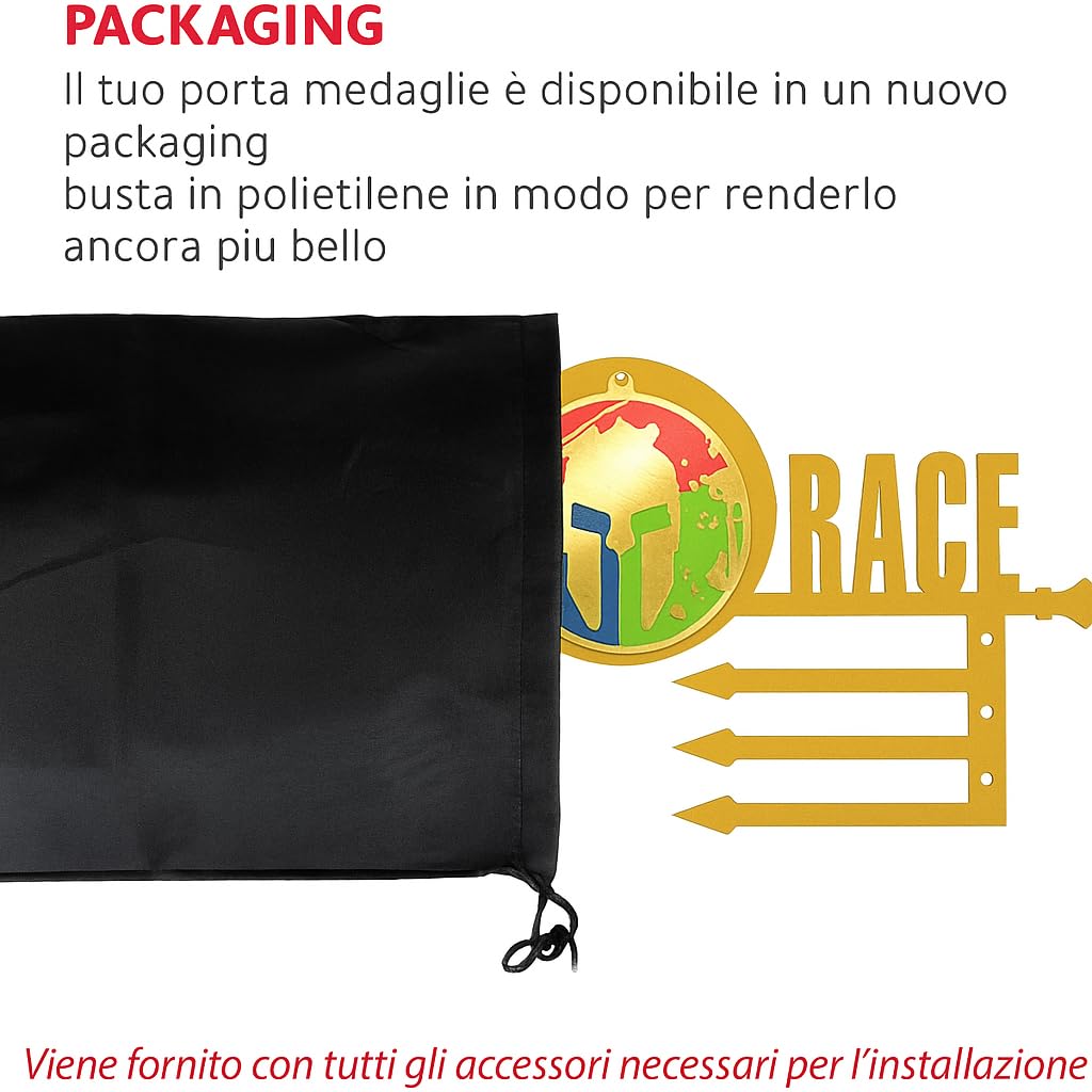 Medal Display da Parete Muro Porta Medaglie 2 Generazione Spartan Ocr Acciao Inox Spazzolato Trifecta Medal Hanger Gara Medaglia Nero Espositore RAK Supporto Gancio Kit