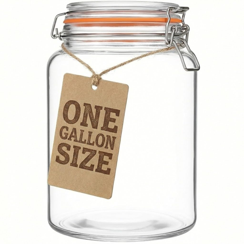Photo 1 of kitchentoolz Large 1 Gallon Glass Mason Jar Extra Wide-Mouth with Hinged Lids, Airtight Leakproof Glass Canning Jars, Container for Preserving, Overnight Oats - Pack of 1