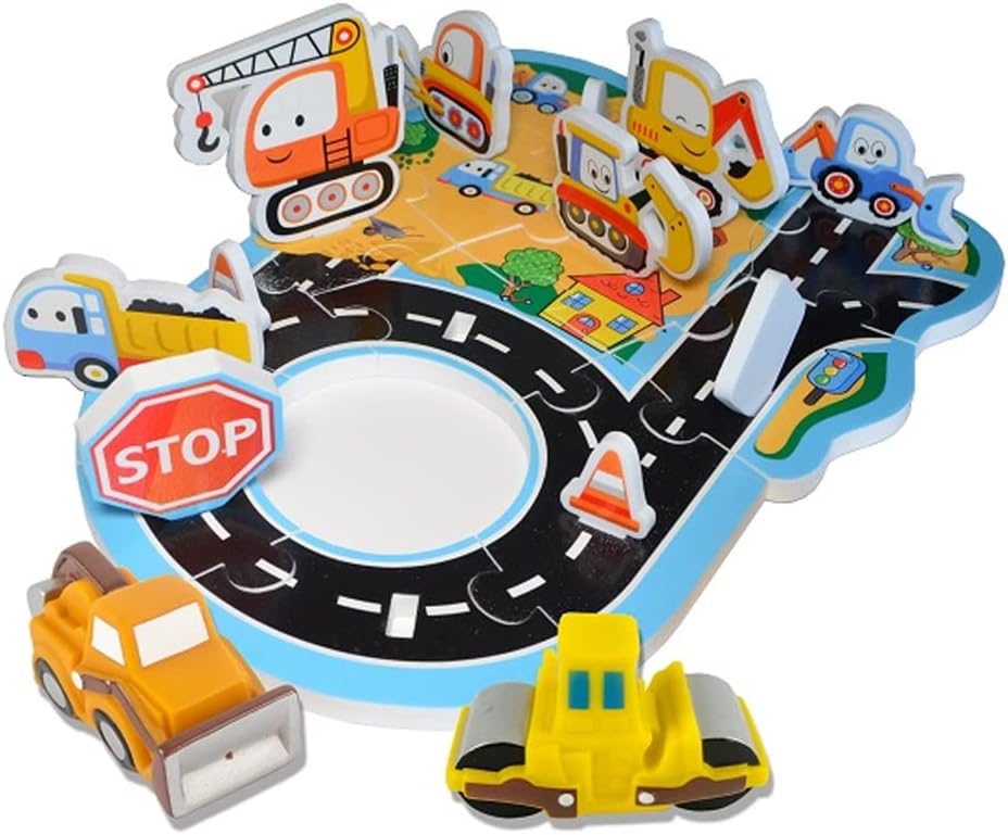 Buddy & Barney Bath Toy - Bath Time Construct & Build Activity Set for 2 3 4 5 6 7 Year Olds | 29 Pieces with Jigsaw, Digger & Bulldozer Water Squirter Toy | Handy Storage Organiser Bag Suction Cups