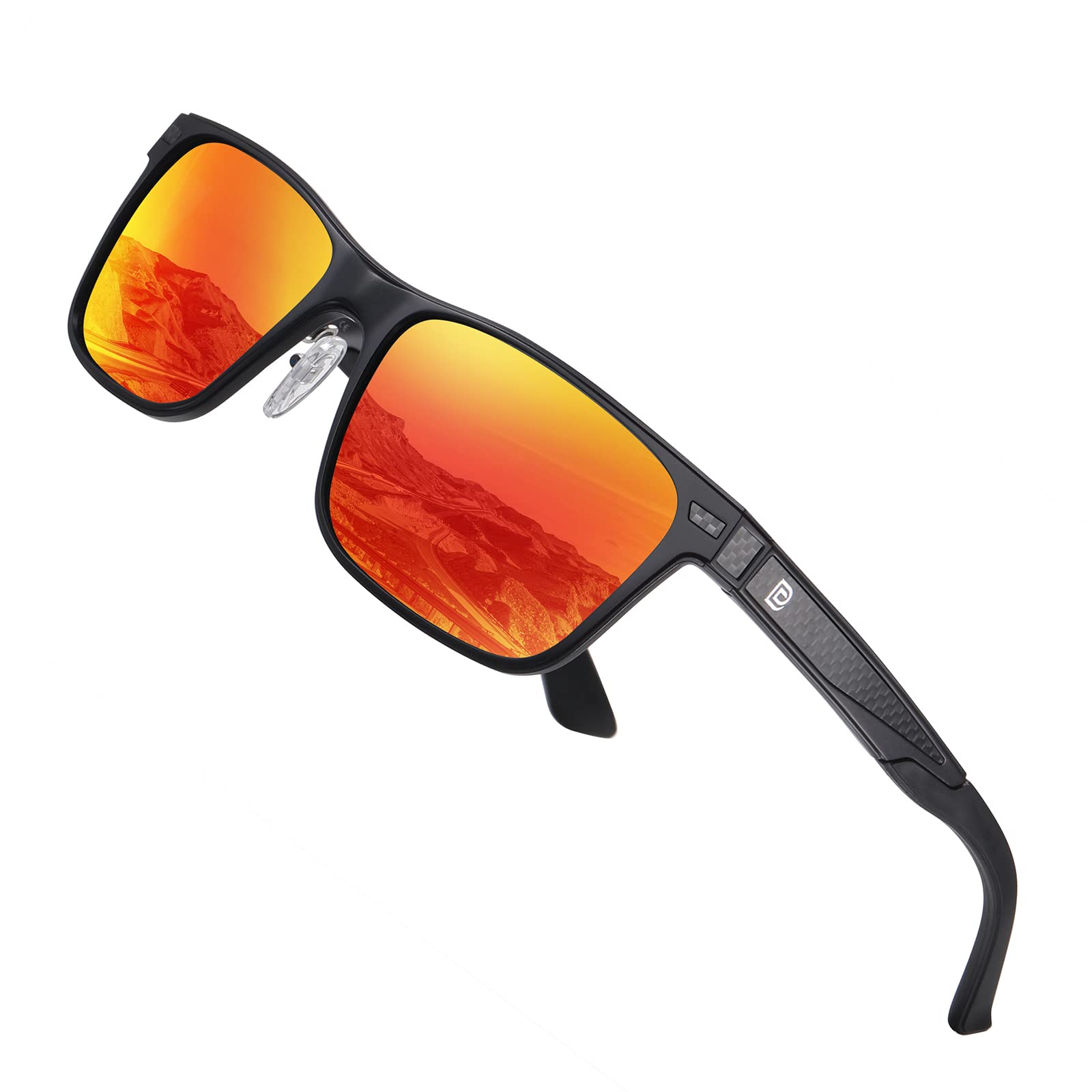 DUCO Polarisierte Sonnenbrille Herren, Rechteckigem Al-Mg-Rahmen | UV-Schutz, Ultraleichte Kohlefaser-Bügel, Korrosionsbeständig & Robust, Verspiegelte Sport Sonnenbrillen für Fahren, Angeln