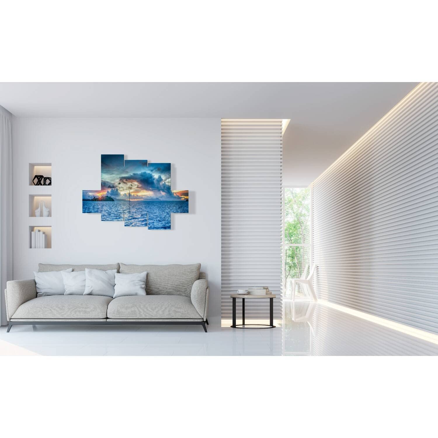Duudaart Quadro Moderno Mare Caraibi 3D – 135x96 Cm, 6 Pannelli In MDF, Effetto Multilivello Con Spiaggia E Palme, Made In Italy