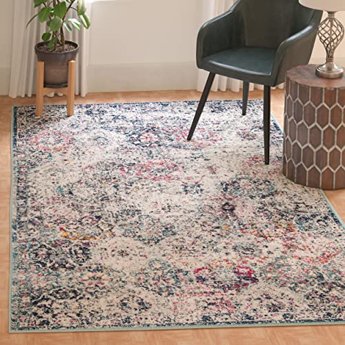 SAFAVIEH Distressed Teppich für Wohnzimmer, Esszimmer, Schlafzimmer - Madison Collection, Kurzer Flor, Marineblau und Blaugrün, 91 X 152 cm