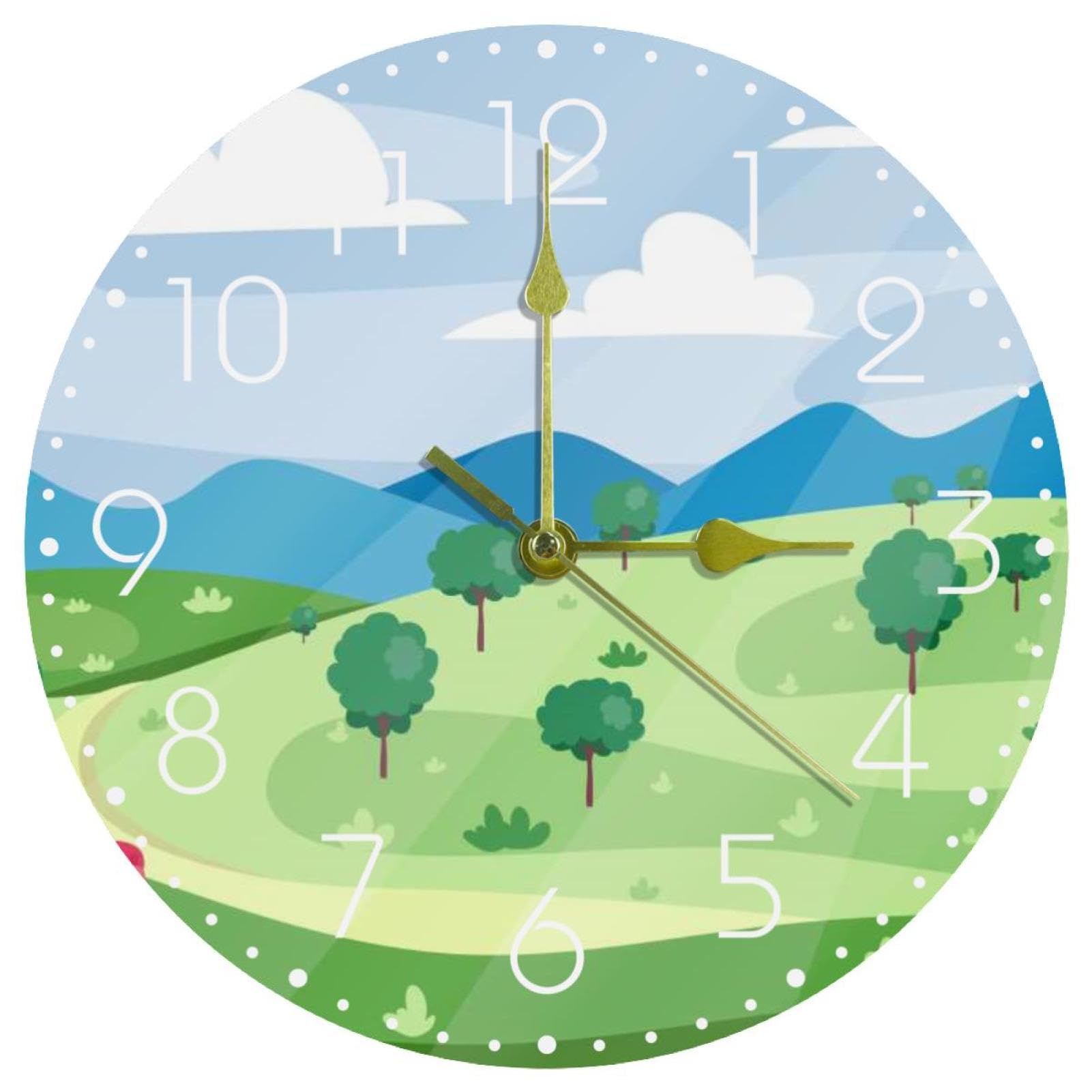 Horloge en acrylique vert printemps pour cuisine et salon, décoration murale moderne