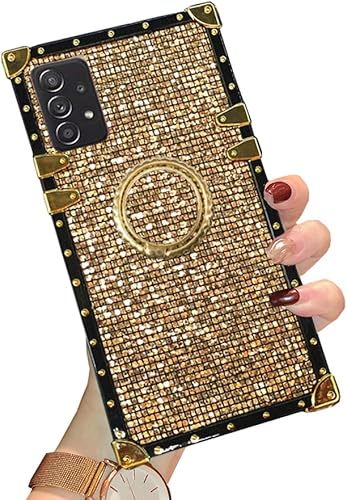 Funda A52 para Samsung Galaxy A52 4G 5G, funda de lujo con purpurina brillante y bonita funda dorada para maletero suave con anillo de agarre para