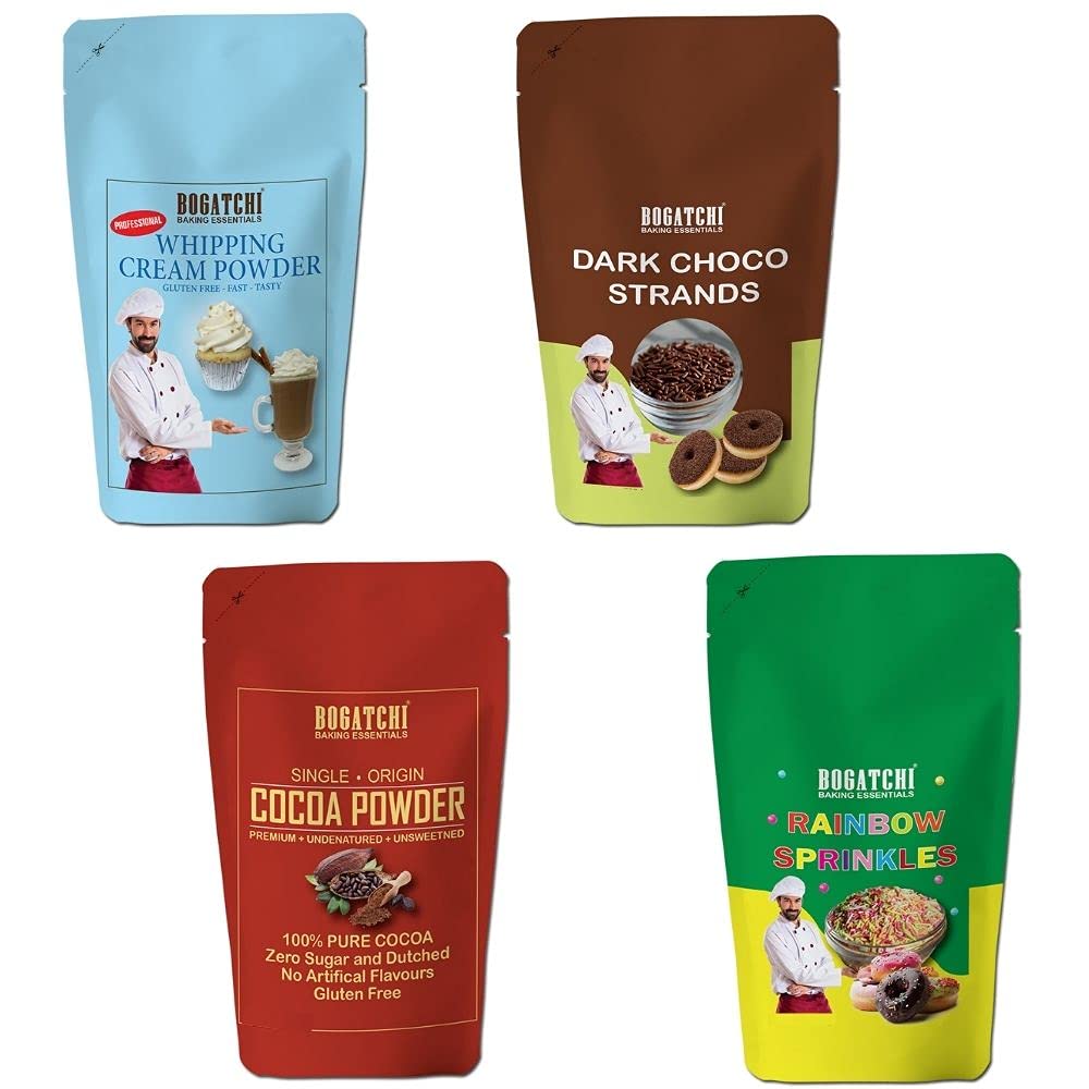 BOGATCHI Professional Cake Decoration Items Edible, Cake Decorating Items Sprinkles, Whipping Cream, Rainbow Vermicelli, Chocolate Sprinkles, Cocoa Powder Combo- 50g Each (B093YG3L8M) Amazon Price History, Amazon Price Tracker