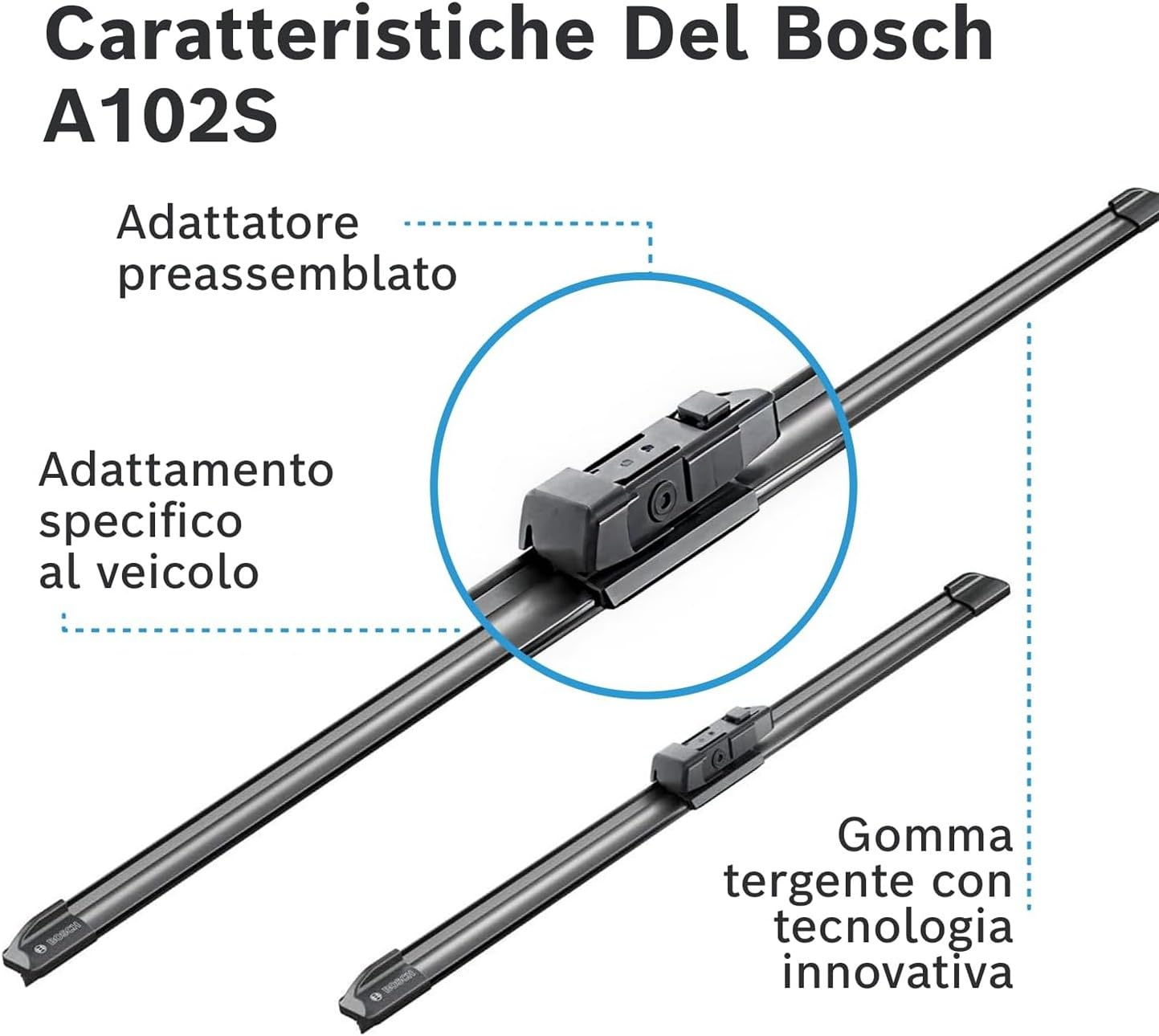 Bosch Aerotwin Aerotwin eA 102 S Tergicristalli Anteriori, Set di 2 Tergicristalli di Ricambio, con Adattatore Preassemblato, 650 mm / 475 mm - Confezione Salvaspazio