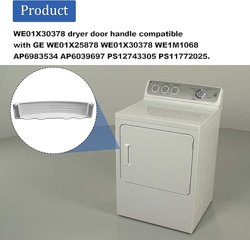 Miniatura 6 de Manija de puerta de secadora para GE WE01X30378 Sustituye a las piezas de secadora GE WE01X25878, WE1M1068, 4958906, AP6983534, PS12743305,