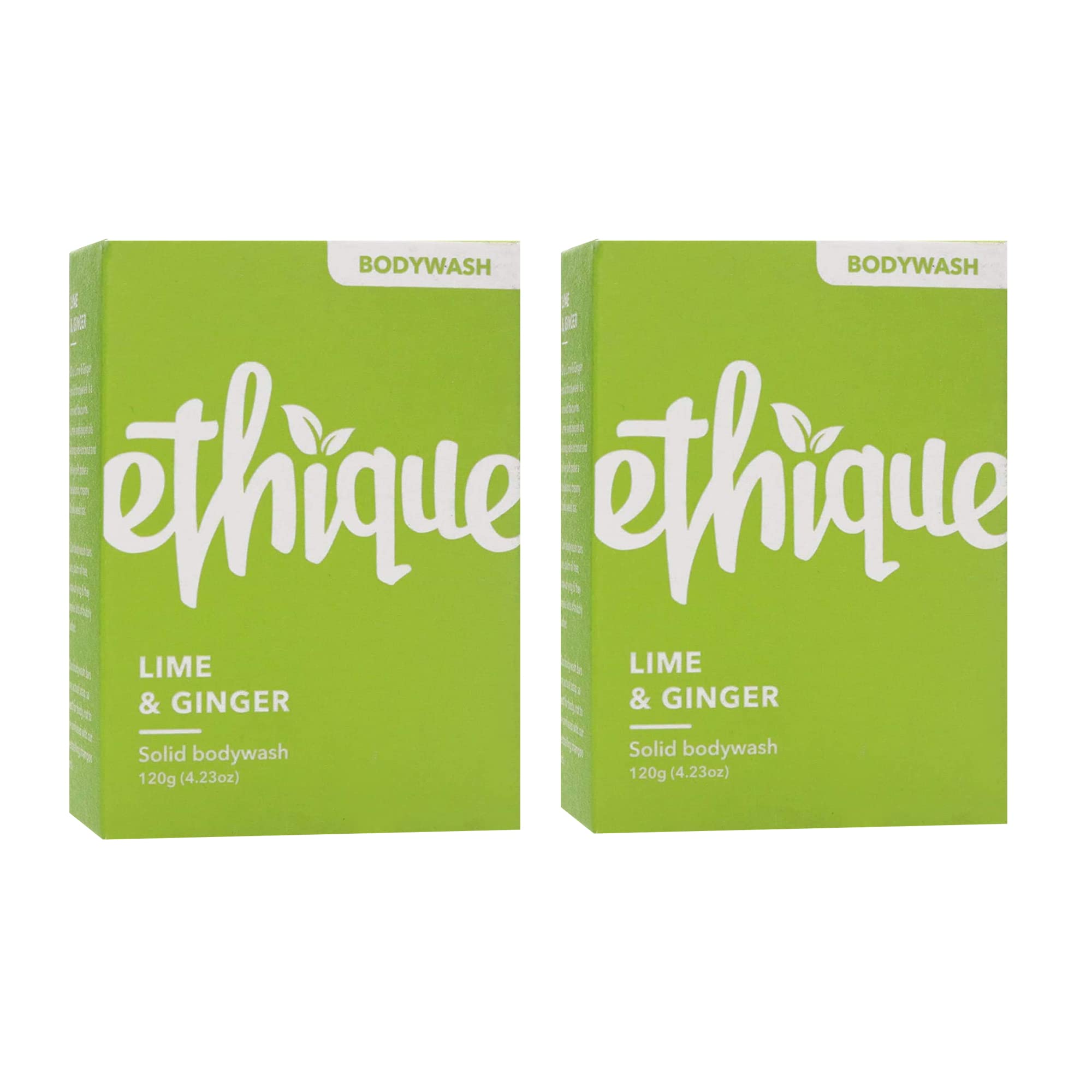 Ethique Lime & Ginger Body Wash Soap Bar for All Skin Types with Moisturising Coconut Oil & Olive Oil - Eco & Vegan Friendly, Plastic Free, Compostable, Recyclable (120g/4.2oz, Pack of 2)