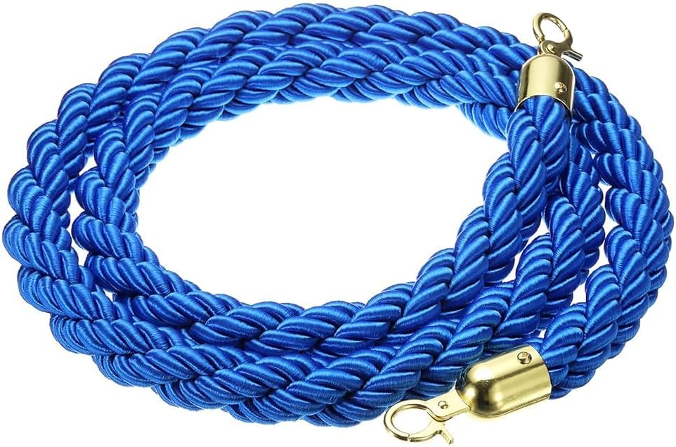 Blue Twisted Stanchion Rope - 3.3ft Crowd Control Barrier Rope for Queue Divider, Post Stand, Hotel Event Security, Durable and Stylish Crowd Management Solution
